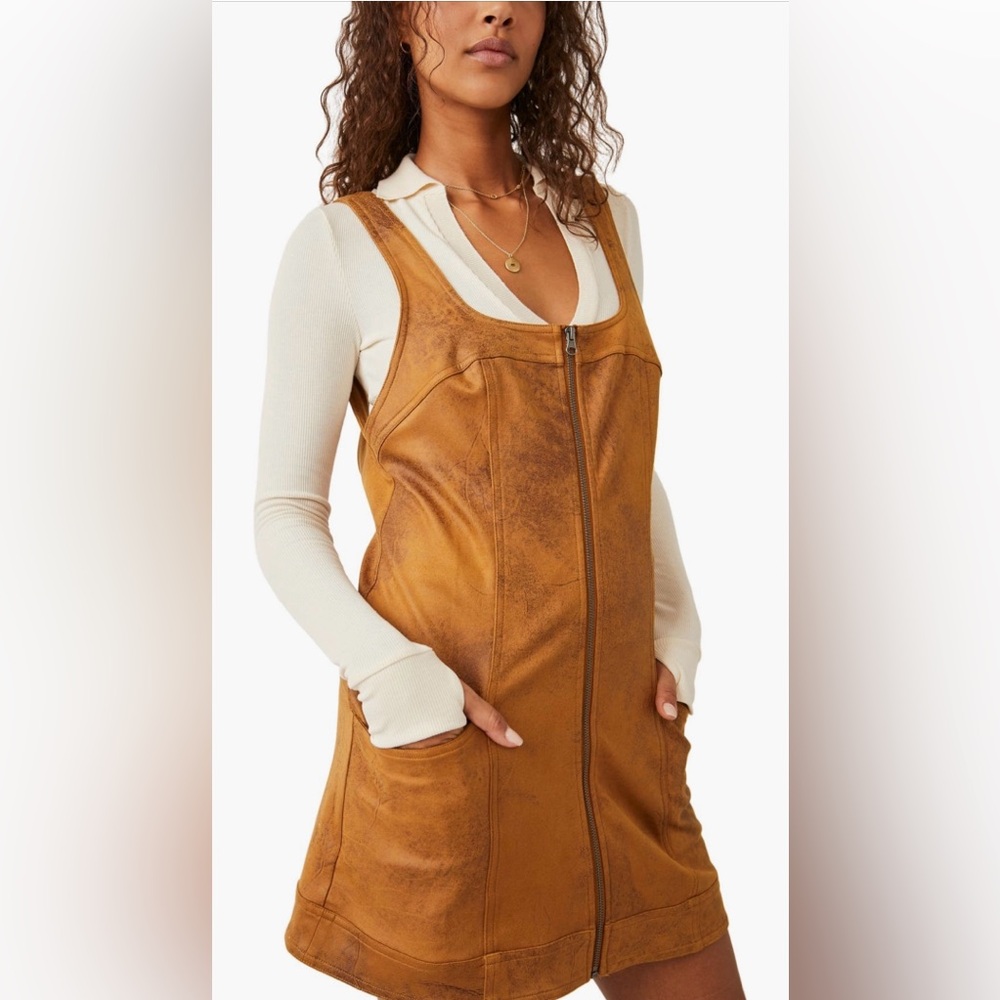 Free People Western Wind Faux Leather Minidress